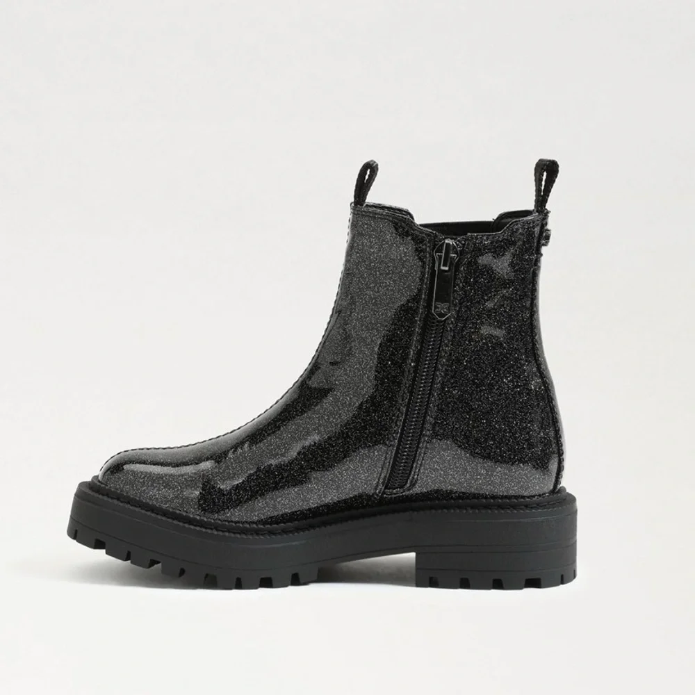 Sam Edelman Black Sparkle Patent Leather Laguna Chelsea Boots Gunmetal size 2